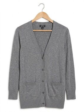 Apt. 9 Women's Gray Cardigan Sweater Button Down Zipper Accents Pockets